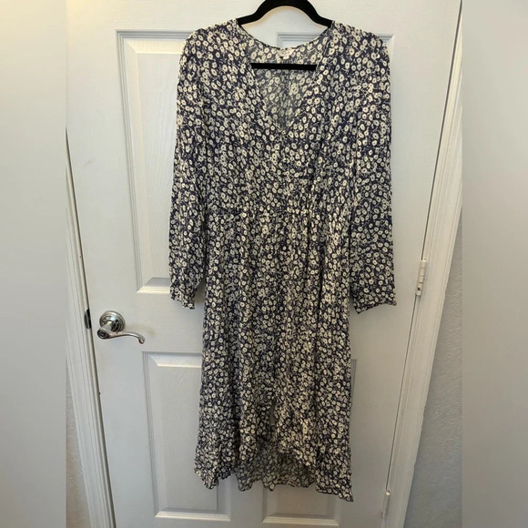 Rails Jade navy Ditsy Floral Print Tie Front Long Sleeve Dress L - Picture 3 of 7
